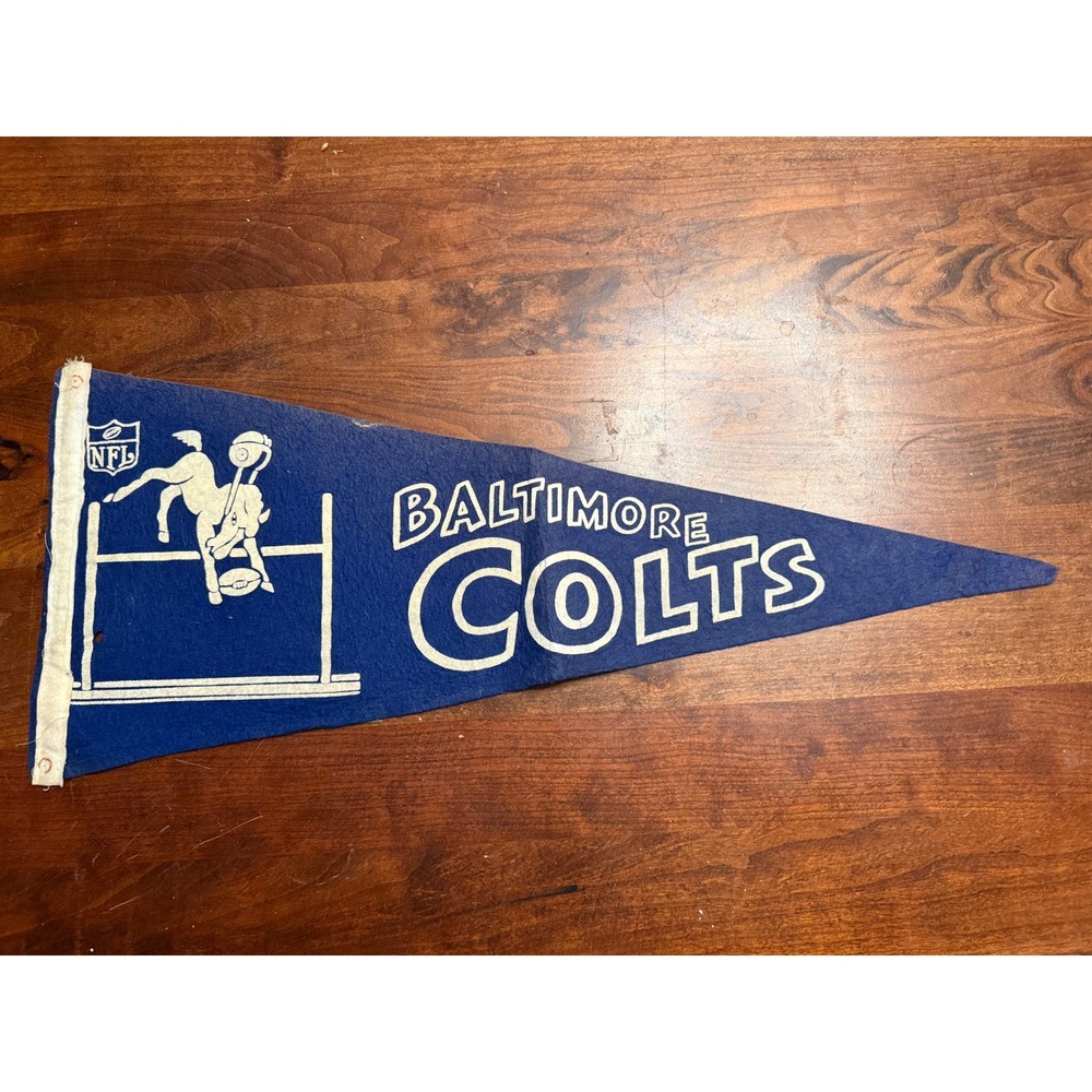 Vintage Baltimore Colts NFL Pennant Blue White Felt Football Memorabilia 12x30